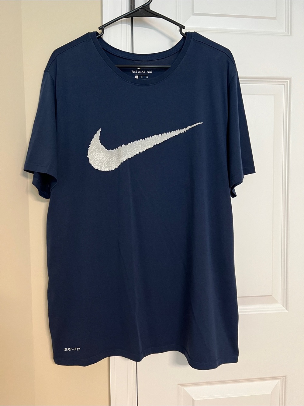 Nike Navy Short-Sleeve Dri-FIT Tee with White Swoosh